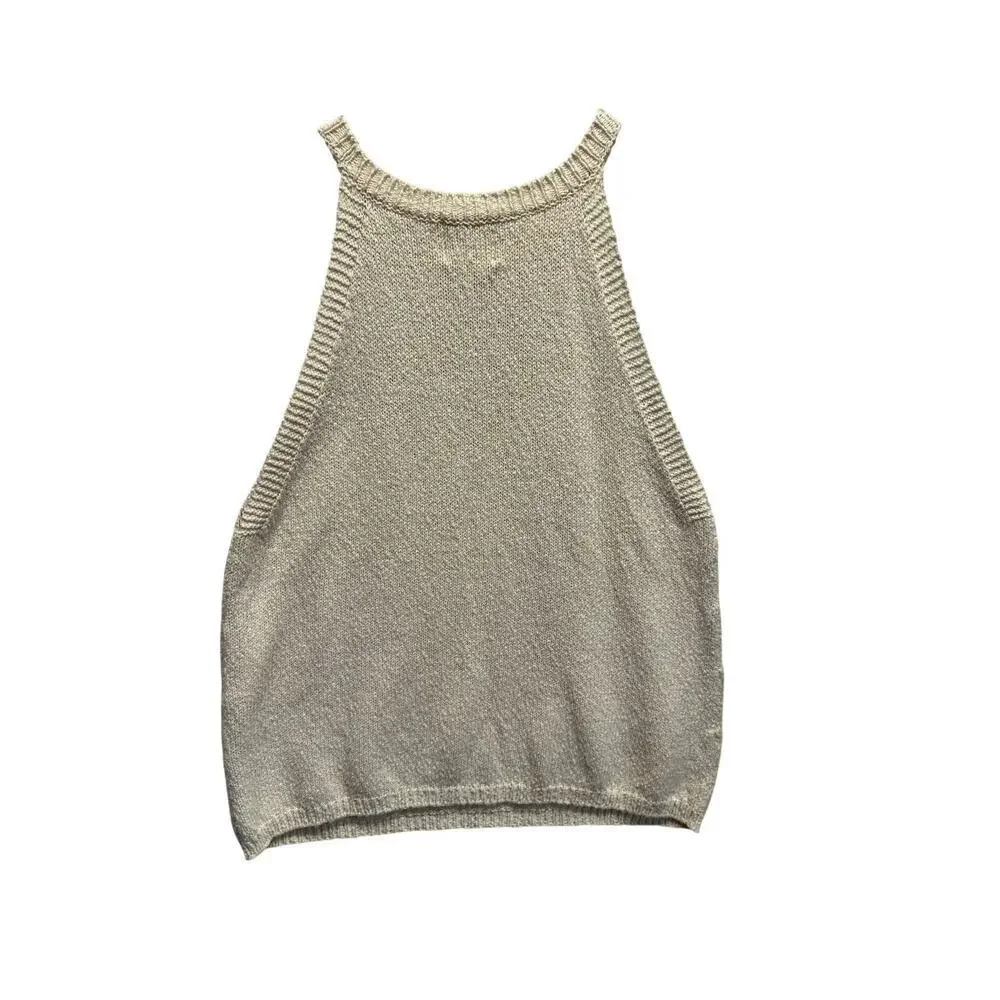 Anthropologie Maeve Ivory/Cream Sleeveless Halter Knit Sweater L Beach Loganlook - Picture 7 of 9